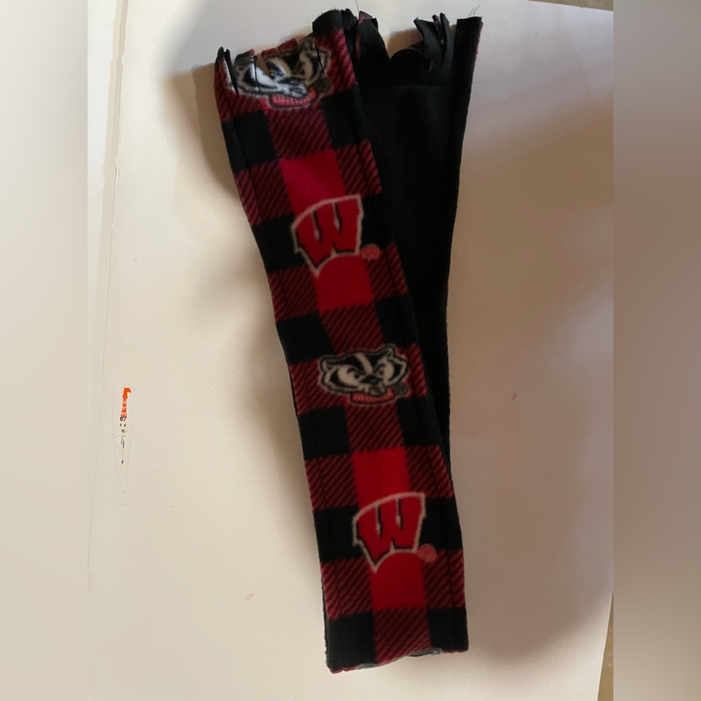 Adult Wisconsin Badgers Red and Black Checkered Scarf with Logo